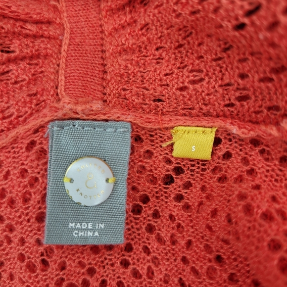 Anthropologie Knitted & Knotted Cardigan Coral Small Linen Blend Lagenlook Beach - Picture 3 of 8